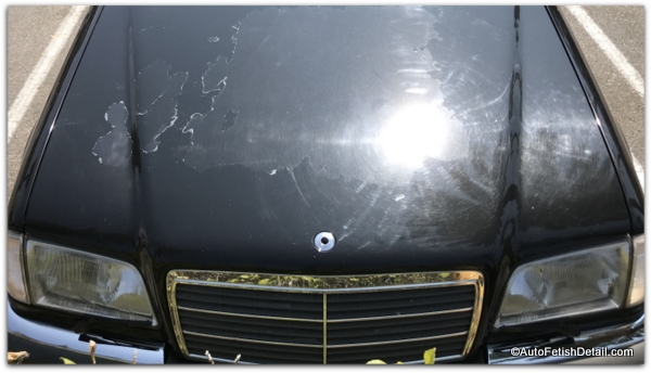 clear coat failure on hood of Mercedes Benz clear coat failure on Mercedes