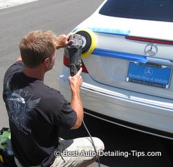 Darren Priest polishing MBZ after emblem removal Darren priest polishing250x241